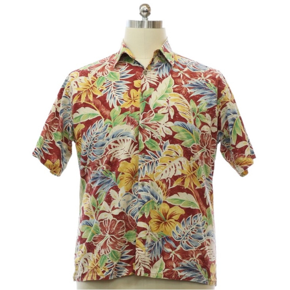 Vintage Pierre Cardin Bright Tropical Print Hawaiian Style Button Front Shirt